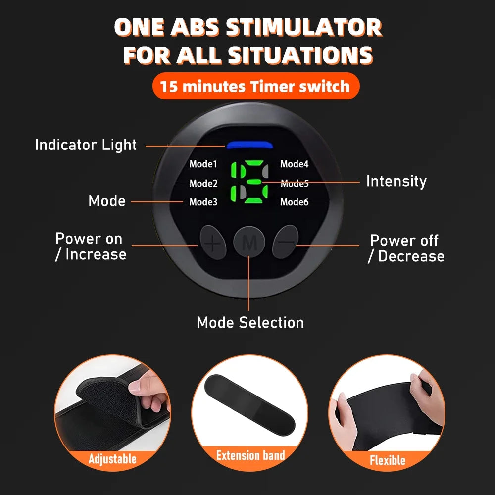 EMS Body Sculpting Training Belt USB Charging Smart Abdominal Fitness Belt with 6 Modes 15 Levels+Extension Strip Workout Equipment for Women Exercise Training